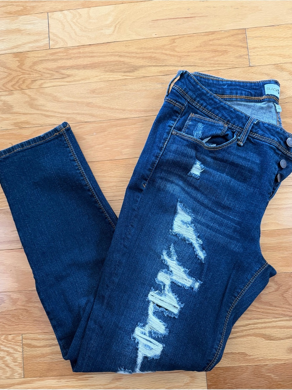 Black Daisy Women's Dark Blue Distressed Skinny Jeans Size 11